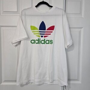 Adidas Trefoil Logo Graphic T-Shirt Mens XL White Multi Color Short Sleeve Tee
